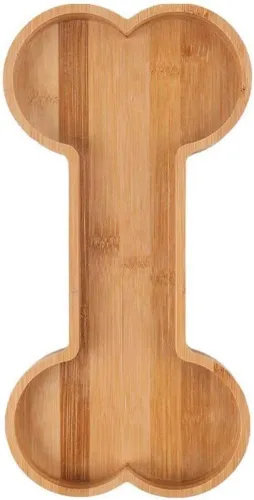 Vista 6 de Luna and Stone - Cuenco de bambú para perro con agarres, bandeja de suministros para fiestas en forma de hueso con temática de animales, plato