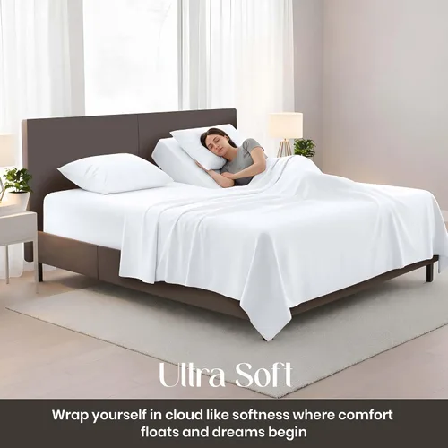 Vista 7 de SGI bedding Juego de sábanas de microfibra ajustable de 28 pulgadas con parte superior flexible de cabeza dividida, ultra suave, refrescante