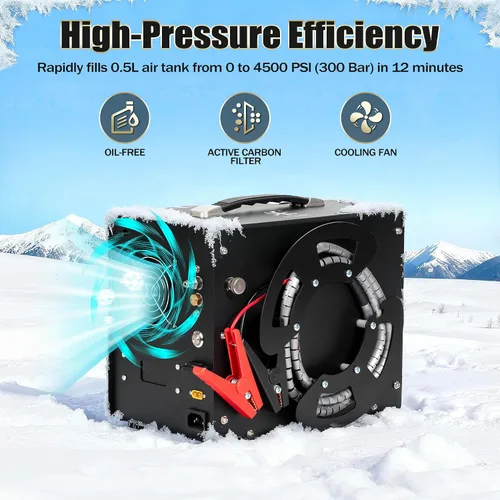 Vista 4 de TUXING Compresor de aire PCP, diseño de carrete de bobinado portátil, compresor de pistola de aire PCP con convertidor de potencia integrado, parada