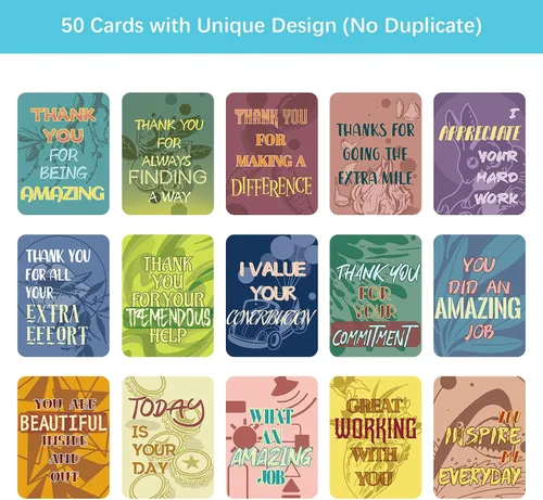 Vista 3 de 50 tarjetas motivacionales únicas para empleados, gratitud, tarjetas de agradecimiento para empleados, notas de agradecimiento de amabilidad