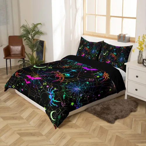 Vista 16 de Feelyou Juego de ropa de cama para niños, gatos negros, tamaño individual, funda de edredón de linterna de calabaza de Halloween para niños y niñas