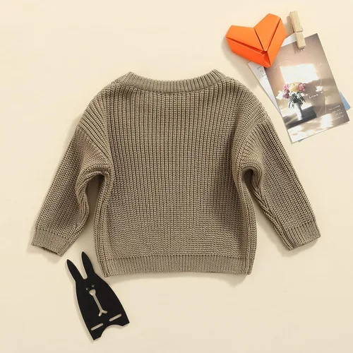 Vista 4 de Karwuiio Suéter de punto para bebé, niña, niño, cuello redondo, manga larga, sudadera para otoño e invierno