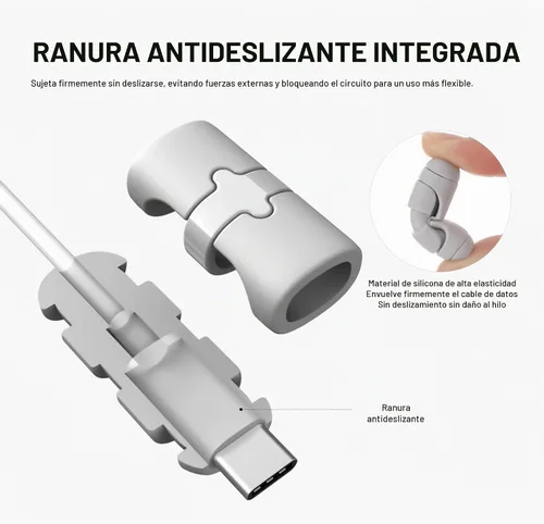 Vista 6 de Protectores de cable de carga, 6 piezas 2 en 1 de silicona de doble extremo compatible con cables de iPhone Android con USB-C tipo C, funda