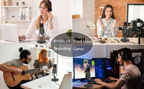 Vista 6 de Micrófono para podcast, kit de micrófono USB para teléfono, PC/Micro/Mac/Android, micrófono profesional de estudio Plug & Play con soporte