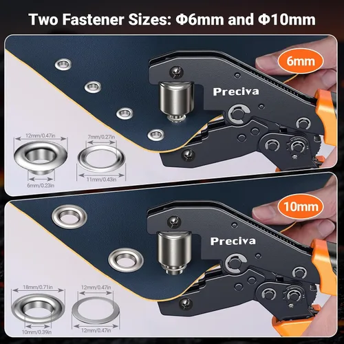 Vista 3 de Preciva Kit de herramientas de ojales de 3/8" y 1/4", kit de ojales de mano intercambiable de doble cabezal con 280 piezas de ojales y arandelas