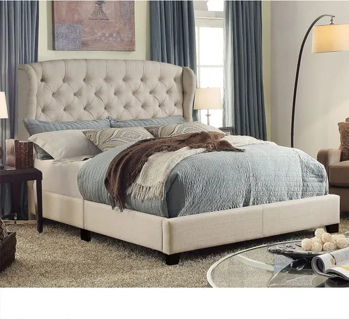 Vista 3 de Rosevera Ralls - Cama con cabecero ajustable y capitoneo de botones para dormitorio, Queen, color crema