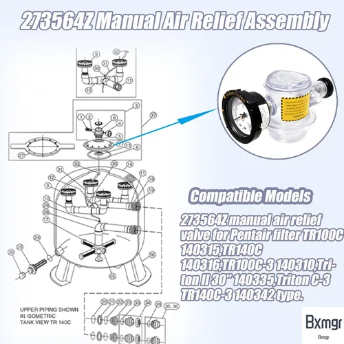 Vista 2 de 273564Z - Válvula manual de alivio de aire, 273564Z, compatible con Pentair para Triton II, Triton C, TR100C y TR140C, filtros de arena de spa