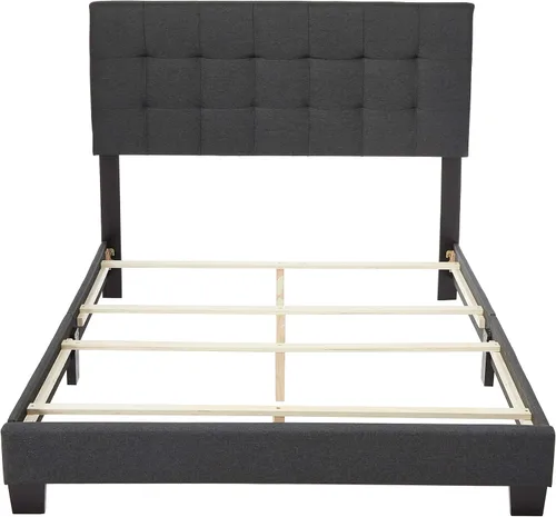 Vista 3 de Baxton Studio Elaina - Cama de tela moderna y contemporánea, matrimonial, color gris oscuro