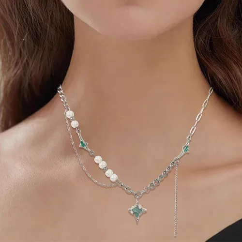 Vista 45 de Y2k - Collar irregular con dije de estrella, piedra de luna, diseño de cadena de moda, joyería de plata picante para mujer