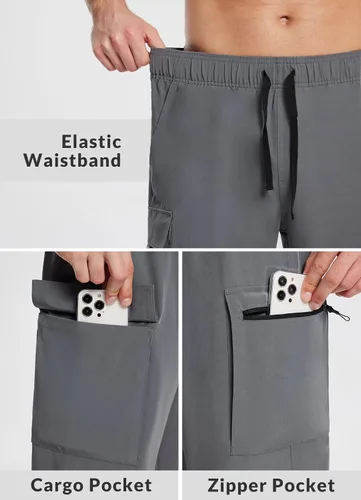 Vista 5 de BALEAF Men's Long Shorts Below Knee 15" Capri Pants Hiking Cargo Pockets Quick Dry Lightweight Elastic Waistband Gym