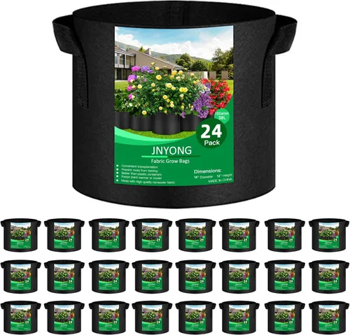 Vista 8 de JNYONG - Paquete de 24 bolsas de cultivo no tejidas engrosadas de 3 galones, macetas de tela de aireación con asas