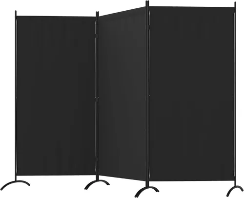 Vista 9 de Divisor de habitación de 3 paneles y pantallas de privacidad plegables con 4 pies de metal curvos, divisor de pared de cubículo para particiones