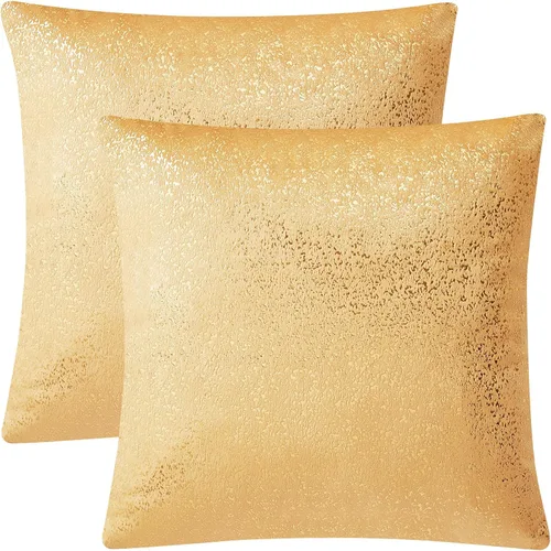 Vista 5 de EUCIOR Fundas de almohada doradas, fundas de almohada amarillas mostaza de 16 x 16 pulgadas, almohadas doradas claras con estampado de lámina