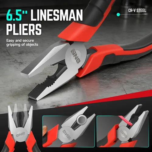 Vista 7 de DNA Motoring TOOLS-00063 - Juego de alicates de 3 piezas, alicates Linesman de 6.5 pulgadas con mandíbulas duraderas, dientes fresados, junta