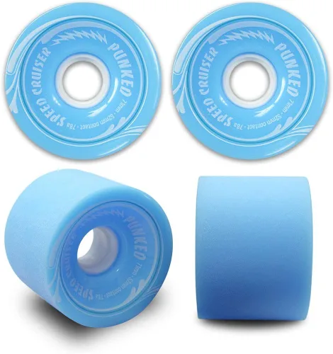 Vista 4 de Yocaher Longboard - Juego de ruedas para monopatín de 2.795 in + camiones negros de aluminio resistente de 7 pulgadas/7.087 in, rodamiento Azul bebé