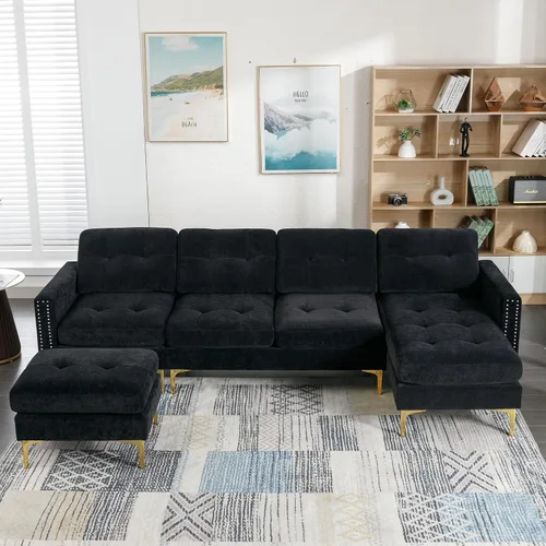 Vista 20 de Moderno sofá modular grande en forma de U, sofá cama convertible con diván reversible para sala de estar, asiento de almacenamiento, adecuado