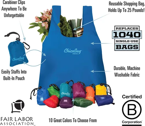 Vista 5 de ChicoBag® Bolsa de comestibles reutilizable compacta original, ecológica
