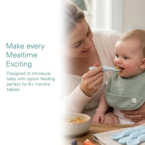Vista 6 de Sperric Cucharas para bebés de más de 6 meses, autoalimentación, cucharas de dentición sin BPA, color azul