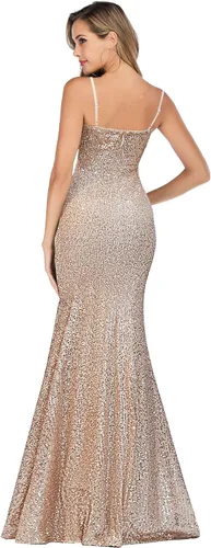 Vista 5 de A ARFAR Vestido de fiesta para mujer, con tirantes esfagetti, vestido de fiesta de lentejuelas, sexy, con cuello en V, formal, vestido largo