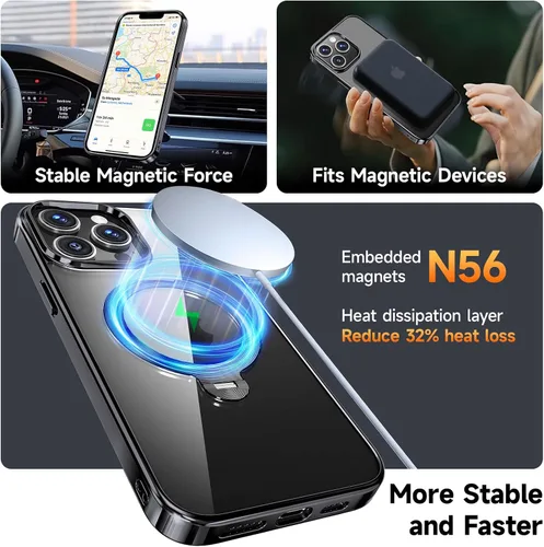 Vista 6 de [Protección Tri-Shield] Funda para iPhone 13 Pro con soporte giratorio de 360° compatible con MagSafe [anillo magnético de CD)