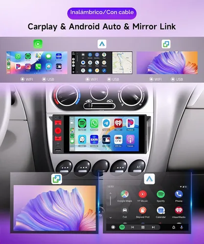 Vista 3 de Rimoody Android 15 Estéreo de Coche 1 Din Inalámbrico Carplay Android auto, 4G+64G Radio de Coche 1 Din Bluetooth 5.0, Receptor de Audio de Coche