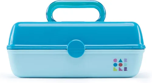 Vista 10 de Caboodles Pretty in Petite - Caja de maquillaje de dos tonos rosa sobre lavanda, caja organizadora de plástico duro, 2 bandejas giratorias, espejo