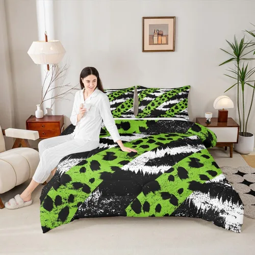 Vista 47 de Juego de edredón con estampado de leopardo para niños, tamaño individual, juego de ropa de cama de moda de piel de guepardo abstracto, decoración