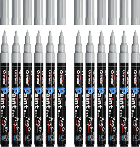 Vista 11 de Marcadores de Pintura Overseas - Marcadores Permanentes Blancos de Pintura Acrílica, Juego de 12, a Base de Agua, Impermeables, Punta Extrafina