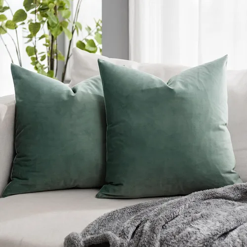 Vista 27 de Juego de 2 fundas de almohada decorativas de terciopelo de 14 x 14 pulgadas con cremallera, fundas de cojín cuadradas suaves y lisas de lujo