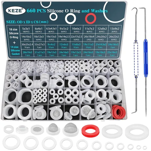 Vista 9 de KEZE Kit Surtido de 96 Piezas de Arandelas para Grifos de 10 Tamaños con Tornillos Bibb de Latón, Surtido de Arandelas de Goma Planas y Biseladas