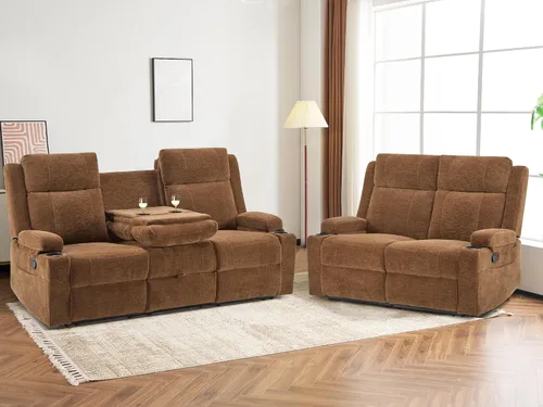 Vista 16 de Sofá reclinable de dos plazas, sofá biplaza con reposapiés ajustable, sillón reclinable de pared para sala de estar, cine en casa y RV (beige)