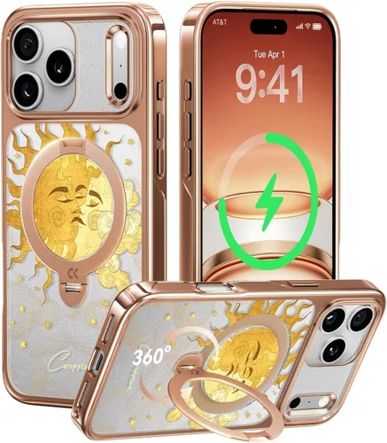 Vista 27 de CASEKOO Funda plateada brillante para iPhone 17 Pro con soporte magnético giratorio de 360 grados [compatible con MagSafe]
