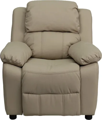 Vista 7 de EMMA + OLIVER Sillón reclinable infantil de vinilo beige acolchado de lujo con brazos de almacenamiento