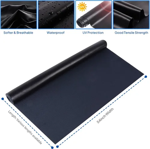 Vista 2 de Tela de cuero sintético impermeable de 108 x 54 pulgadas, vinilo marino, piel sintética, no se agrieta para tapicería, vehículo, pontón, barco, Negro