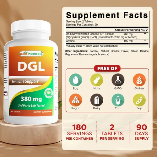 Vista 2 de Best Naturals DGL Masticable 380 mg 180 Comprimidos