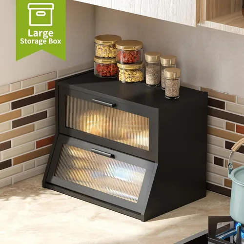 Vista 3 de BMOSU Panera grande de doble capa de bambú para encimera de cocina, contenedor de pan, contenedor de pan de granja, contenedor de almacenamiento