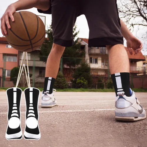 Vista 5 de DBXIIART 5 pares de calcetines deportivos para hombre, gruesos, protectores, deportivos, acolchados, baloncesto, fútbol, al aire libre, correr