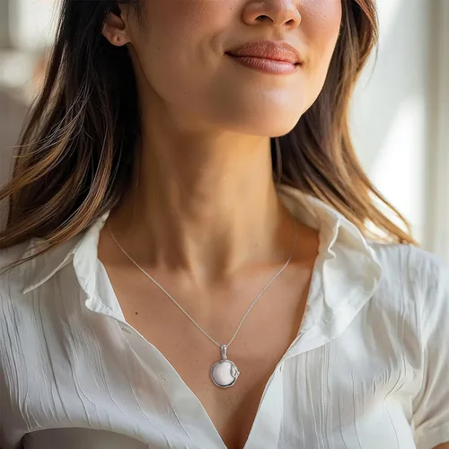 Vista 3 de 925 Sterling Silver Natural Moonstone Necklace - 14mm White Iridescent Round Gemstone Pendant, June Gemini Birthstone Birthday Present - Unique