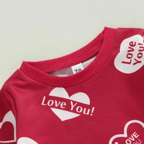 Vista 4 de Conjunto de dos piezas para el día de San Valentín, sudadera de manga larga y pantalones, conjunto de ropa casual de 0 a 3 años