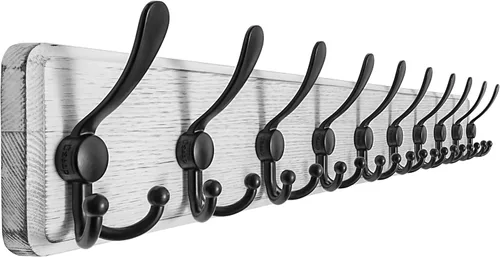 Vista 11 de Dseap Perchero de Pared Montado - 5 Ganchos Triangulares, Resistente, Perchero de Pared de Madera para Abriggos, Sombreros, Chaquetas, Ropa, Negro