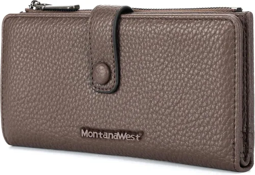Vista 14 de Montana West Billetera pequeña para mujer, de piel auténtica, triple pliegue, tarjetero Rfid con cremallera y bolsillo para monedas, Un negro, Casual