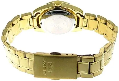 Vista 5 de Seiko Reloj automático para mujer 5 SYMK22K de acero inoxidable dorado con esfera negra