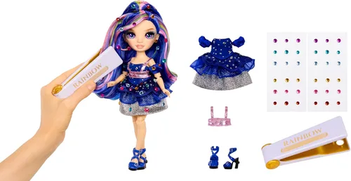 Vista 2 de Muñecas de moda Rainbow High - Genevieve Bleue (Azul) con herramienta Bedazzler y gemas brillantes