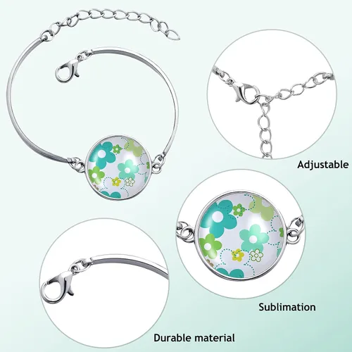 Vista 3 de Hicarer 10 pulseras de sublimación en blanco, bandejas de transferencia de pulseras redondas, base en blanco con 10 espacios en blanco redondos