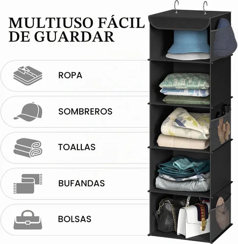 Vista 5 de Simple Houseware Organizador de armario colgante de 5 estantes, color negro