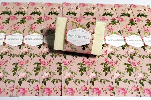 Vista 12 de Cinta de papel de envoltura para barra de jabón casera, productos hechos a mano, 20 piezas (horizontal - puntos azules)