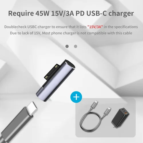 Vista 4 de Sisyphy Adaptador de carga Surface Connect a USB-C para Microsoft Surface Gris