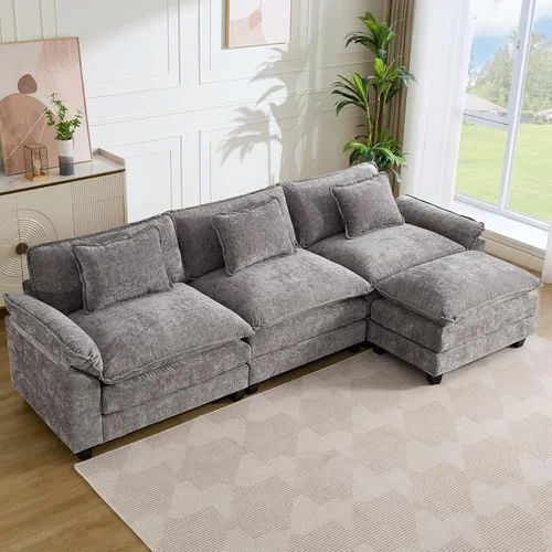 Vista 20 de IPKIG 117" Modular Sectional Cloud Couch, Modern L-Shaped Sofa with Ottoman Blanco beige