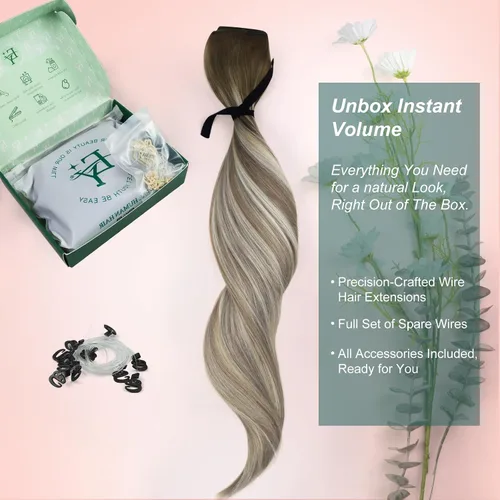 Vista 148 de Easyouth Extensión de cabello humano rubio con cola de caballo, extensiones de cabello humano rubio dorado con reflejos rubios, extensiones