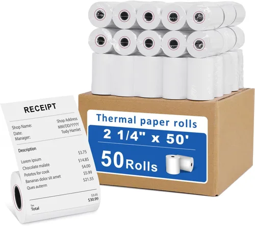 Vista 16 de (50 rollos) Rollos de papel térmico de recibo de 2 1/4 x 85 pulgadas, se adapta a todas las cajas registradoras POS, para impresoras de caja